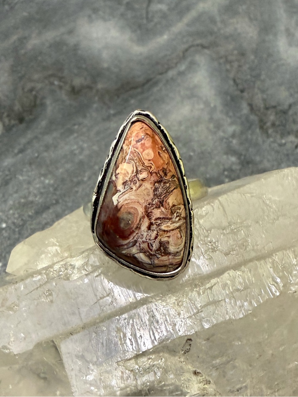 Genuine Gemstone Crazy Lace Agate Jasper Silver Ring 10